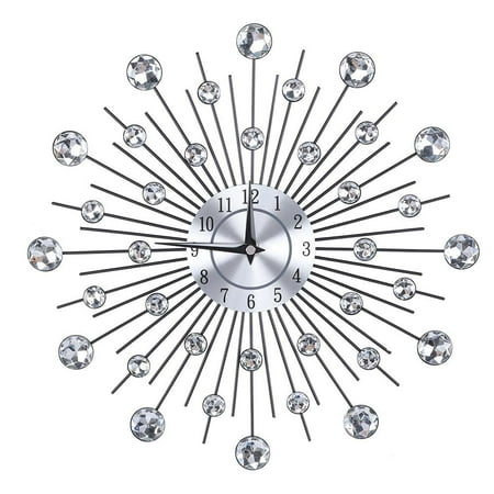 Kritne Wall Clock, Sparkling Bling Metallic Silver Flower-Shaped Wall Clock for Living Room Office, Decorative Clock