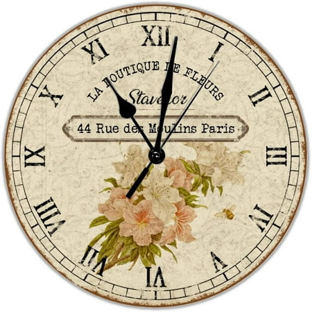 La Boutique De Fleurs Pvc Clock Fresh Flower Market Round Wall Clocks Battery Operated Silent Quartz 12 Inch Classic Farmhouse Decoration For Living Room Kitchen Home Office Bedroom