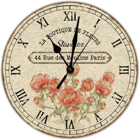 La Boutique De Fleurs Pvc Wall Clocks Flower Market Round Wall Clocks Battery Operated Silent Quartz 12 Inch Rustic Farmhouse Decoration For Kitchen Home Bedrooms Office Classroom