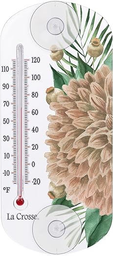 La Crosse 204-1520M 8-inch Analog Capillary Window Thermometer with Mum