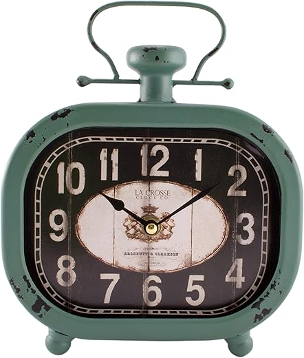 La Crosse 404-3425 Distressed Teal Metal Clock