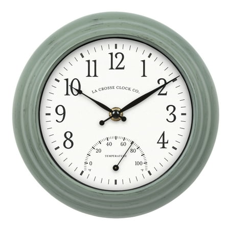 La Crosse 8 Sage Green Indoor/Outdoor Quartz Clock with Temp, 433-3020