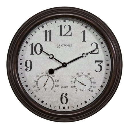 La Crosse Clock 15 Inch Indoor/Outdoor Quartz Analog Clock with Temperature and Humidity, 404-3015