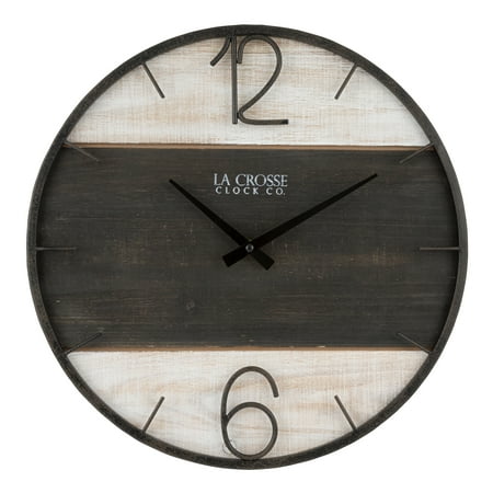 La Crosse Clock 16-inch Ironwood Brown Wood/Metal Quartz Analog Wall Clock, 404-4040