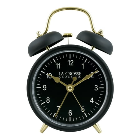 La Crosse Clock 3.95 in x 2.15 in Black Twin Bell Quartz Analog Alarm Clock, 617-3314BG