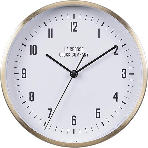 La Crosse Clock 404-3715B 6-inch Wells Brass-Finish Metal Wall/Table Quartz Clock