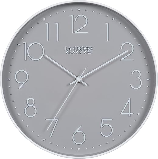 La Crosse Clock 404-3831-INT 12-Inch Everly Silent Analog Gray Quartz Wall Clock