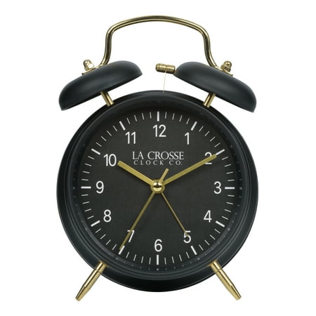 La Crosse Modern Black and Gold Twin Bell Analog Quartz Deep Sleep Alarm Clock