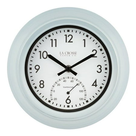 LaCrosse T82110 9 in. Wall Clock with Thermometer, Light Blue