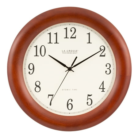 La Crosse Technology 12.5-in. Cherry Finish Oak Wood Atomic Analog Wall Clock, WT-3122A