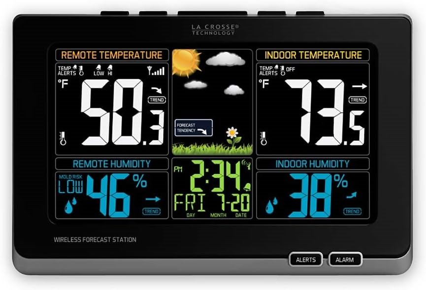 La Crosse Technology 308-1414MB-INT Wireless Color Weather Station with Mold Indicator, Black