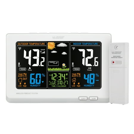 La Crosse Technology 308-1414W Wireless Atomic Digital Color Forecast Station with Alerts, White