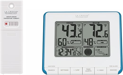 La Crosse Technology 308-1711BL Wireless Weather Station with Heat Index and Dew Point,Teal Blue/White