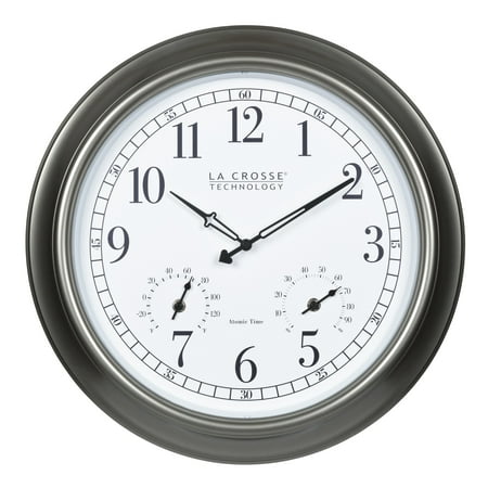 La Crosse Technology 404-00237-Int 18 Indoor/Outdoor Atomic Analog Wall Clock, Silver