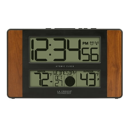 La Crosse Technology 513-1417CH Atomic Digital Clock with Temperature and Moon Phase, Cherry finish