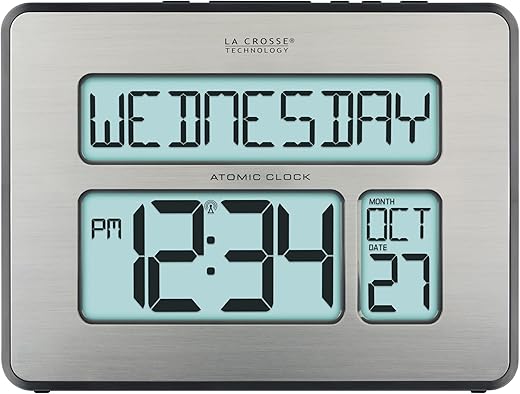 La Crosse Technology 513-1419BLv4-INT Backlight Atomic Full Calendar Clock with Extra Large Digits