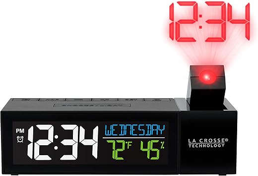 La Crosse Technology 616-1950-INT Pop-Up Bar Projection Alarm Clock with USB Charging Port, 6.51 L x 2.56 W x 1.81 H, Black