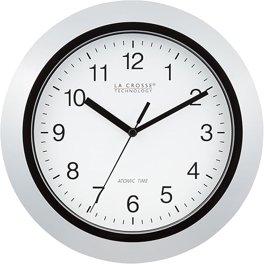 La Crosse Technology Atomic Analog WT-3102S-INT Wall Clock, 10 Inch, Silver