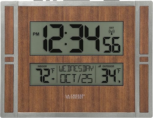 La Crosse Technology BBB86088 Atomic Digital Wall Clock with Indoor & Outdoor Temperature