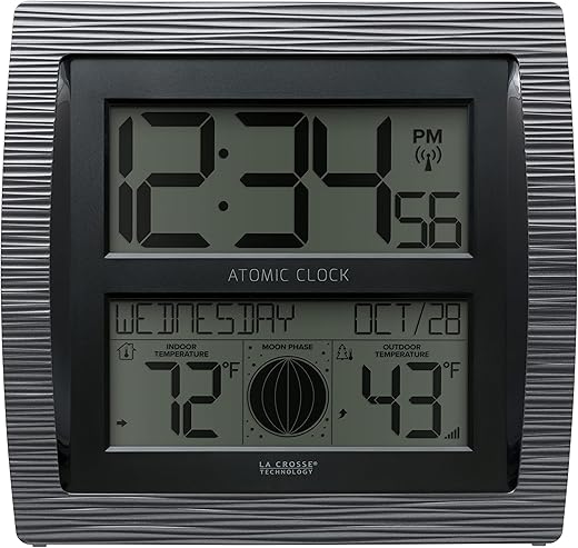 La Crosse Technology BBB86118-INT Curved Atomic Digital Clock with Moon Phase & Temperature