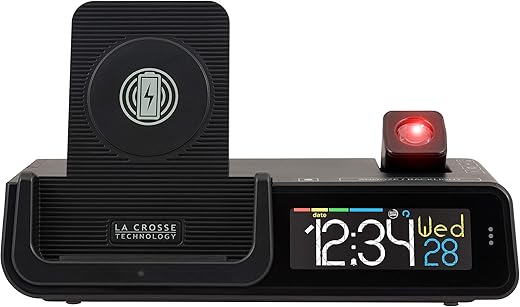 La Crosse Technology C80765 Wattz 3-n-1 Projection Alarm Clock and Wireless Charger, Pack of 1, Onyx