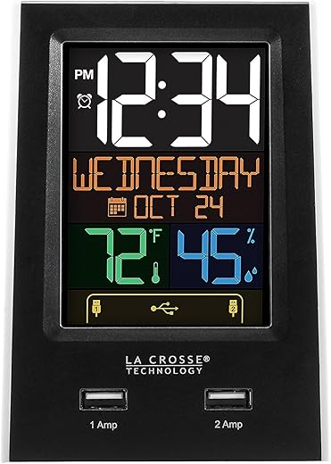 La Crosse Technology C86224 Dual USB Charging Alarm with nap Timer, 3.74 L x 2.40 W x 5.24 H, Black