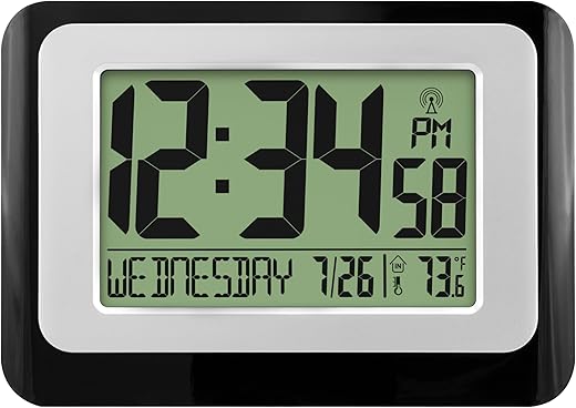 La Crosse Technology W88631 Digital Atomic Black Wall Clock with Temperature