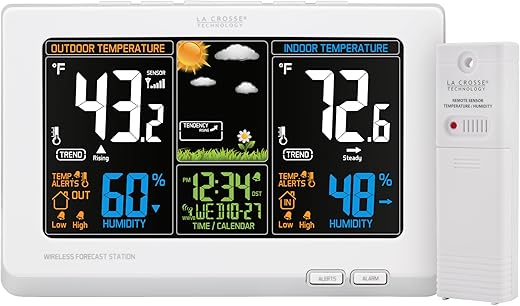 La Crosse Technology Wireless Atomic Digital Color Forecast Station with Alerts, White (308-1414W)