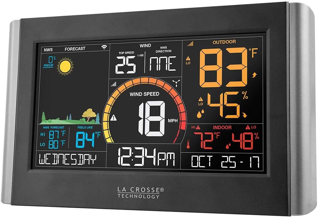 La Crosse Technology Wireless Weather Station with WiFi Connectivity, Dynamic Forecast, Wind Speed and Alerts, Temperature/Humidity - NWS Forecast, Long Range Transmission (400 Feet)