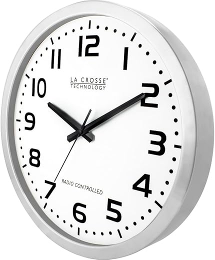 La Crosse Technology WT-3161BK 16 Inch Stainless Steel Atomic Clock, Analog, Silver