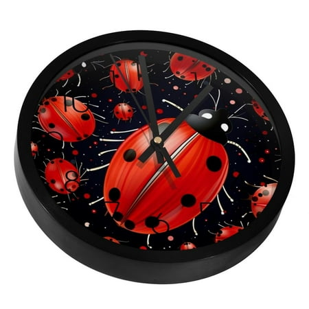 Ladybugs Pink Red Dot Silent Wall Clock, Non Ticking Battery Operated 9.8 Inch Wall Clocks for Bedroom Kitchen Home Office School Art Decor