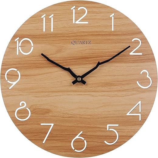 LAIGOO 12 Inch Wood Wall Clock Quartz Analog, Silent Non-Ticking, Decorative Modern Wall Clock Battery Operated for Living Room Bathroom Bedroom Kitchen Office School