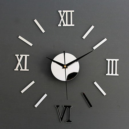 Large 3D DIY Wall Clock Roman Numerals Clock Frameless Mirror Surface Wall Sticker Home Decor for Living Room Bedroom