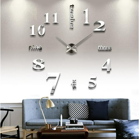 Large 3D Frameless Wall Clock,Roman Numerals Clock Frameless Mirror Surface