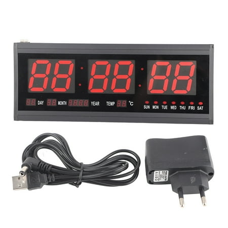 Large Digital Big Jumbo LED Wall Timer Alarm Battery Clock With Calendar Temperature (Red) Reiche