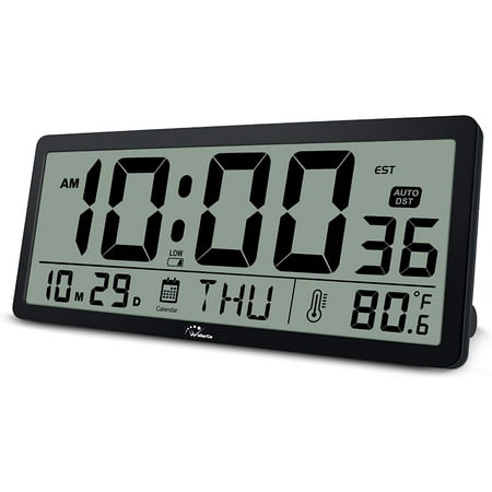 Large Digital Wall Clock - 14 Inch Oversize Battery Operated Desk Clock with Temperature,Date and Second Large Display