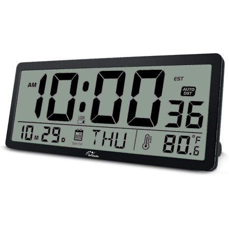 Large Digital Wall Clock - 14 Inch Oversize Battery Operated Desk Clock With Temperature,date And Second Large Display