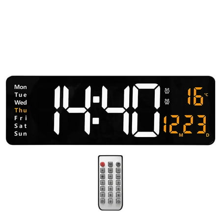 Large Digital Wall Clock with Remote Control, 16.5 Inch LED Large Display Count Up & Down Timer, Adjustable Brightness Alarm Clock with Day/Date/Temperature for Home, Gym, Office(Orange)