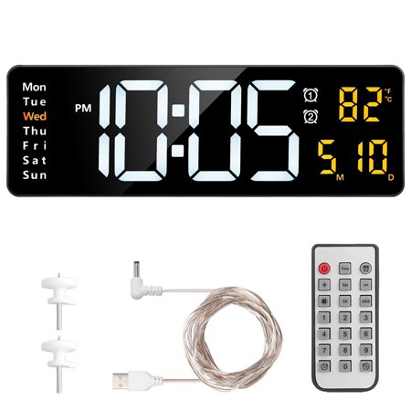 Large Digital Wall Clock with Remote Control, 16.5 Inch LED Large Display Count Up & Down Timer, Adjustable Brightness Alarm Clock with Day/Date/Temperature for Home, Gym, Office (Orange)