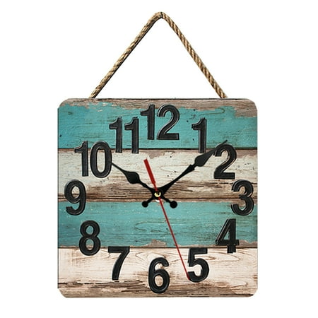 Large Farmhouse Wall Clock Distressed Wooden Clocks for Wall Art Decor Wall Decorations for Living Room, Square Shape,