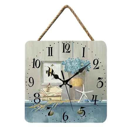 Large Farmhouse Wall Clock Distressed Wooden Clocks for Wall Art Decor Wall Decorations for Living Room, Square Shape,