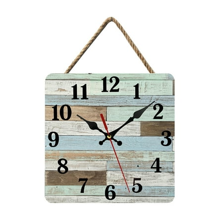 Large Farmhouse Wall Clock Distressed Wooden Clocks for Wall Art Decor Wall Decorations for Living Room, Square Shape