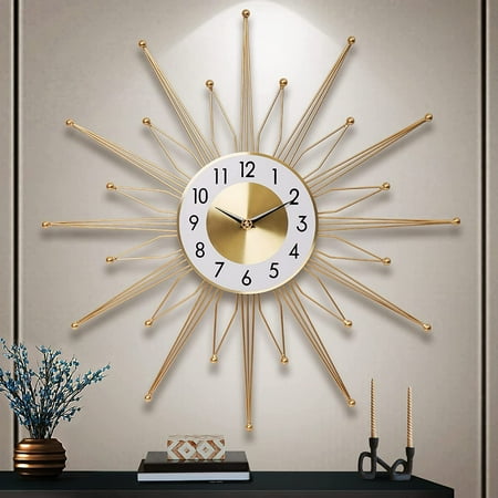 Large Gold Wall Clock, 24 Inch, Battery Operated, Modern Silent Wall Clock for Living Room, Bedroom, Kitchen, Dining Room, Hotels, Office, Wall Watch