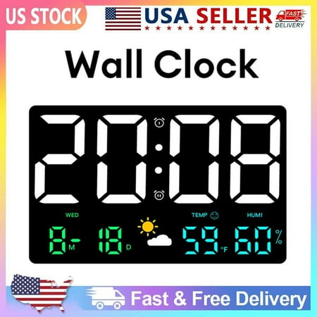 Large Jumbo Digital LED Large Wall Clock Alarm Calendar Temperature Date Dimmer