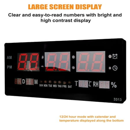 Large LED Digital Wall Clock Calendar Date Temperature Jumbo Display Wall Mount