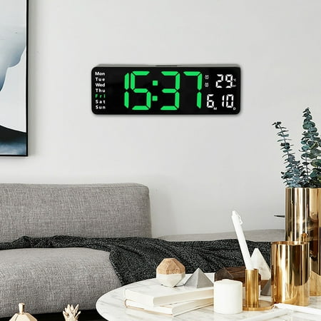 Large LED Digital Wall Clock Temperature Date Day Display USB Remote Control 2 Minute Sand Timer Wooden