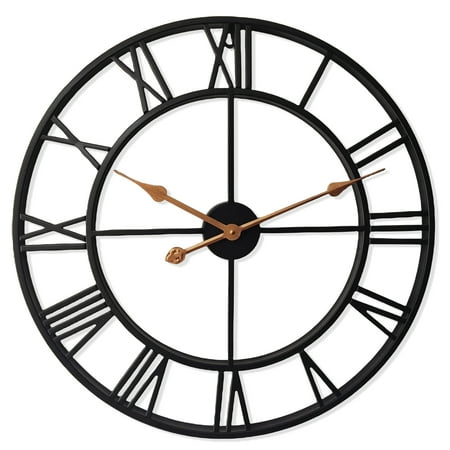 Large Metal Wall Clock 24 Cutout Decorative wall clocks Analog Clocks for Living Room Steampunk Black