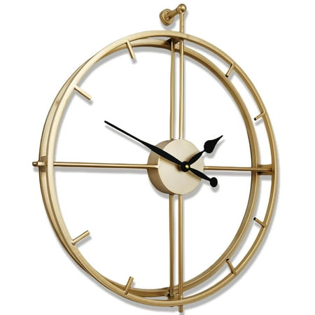 Large Modern Clock Analog Wall Clock 3D Metal Frame Silent Quartz 20 x 24 Gold