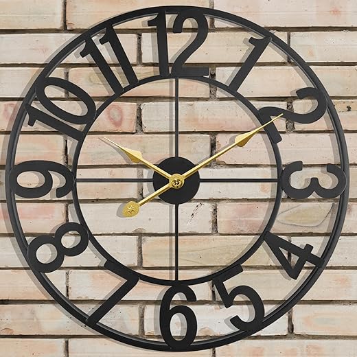 Large Outdoor Clock, Silent Non-Ticking Battery Operated Outdoor Wall Clock, Black Modern Metal Wall Clock for Patio, Porch, Pool Area, Kitchen, Bedroom, Living Room, Farmhouse Decor - 16 Inch