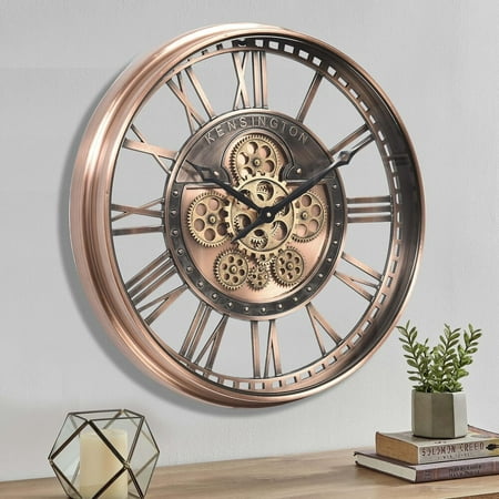 Large Roman Numeral Wall Clock with Moving Gears,Farmhous